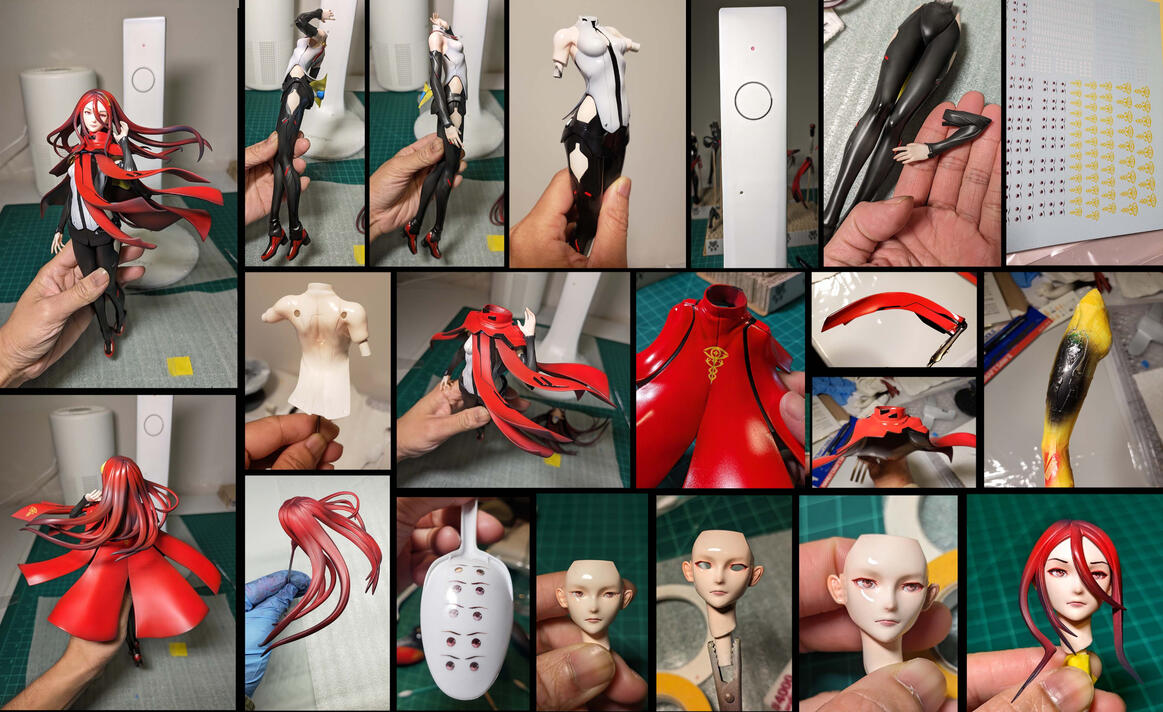 Build process photos: painting. Primarily using lacquer paints. Enamel paints are used for fine detail work like the face.