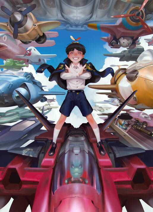 Kid and toy aircraft. At the time I was watching a lot of Youtube videos about messed-up looking aircraft.