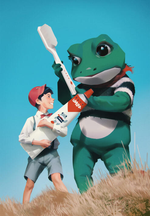 Boy and frog.