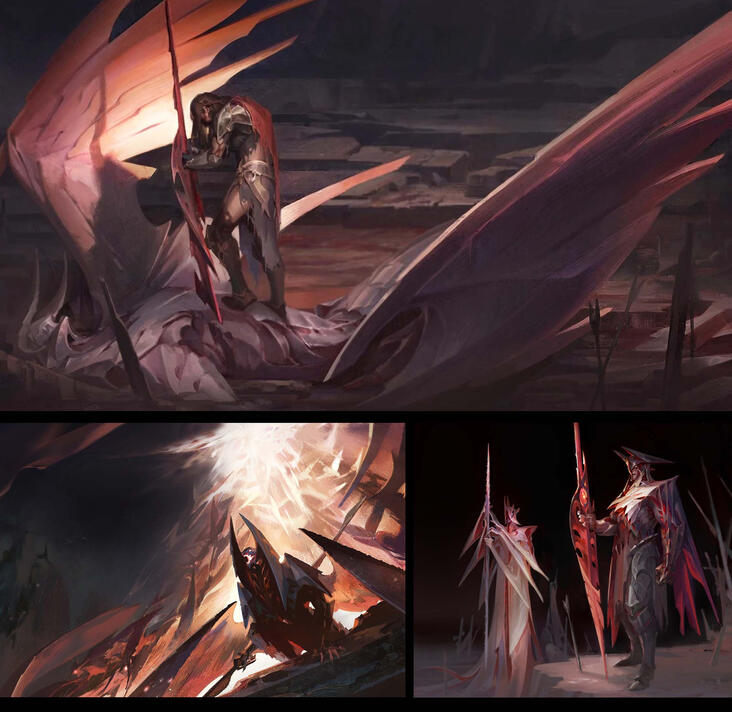 Various darkin lore illustrations done for short stories on the League of Legends Universe page.