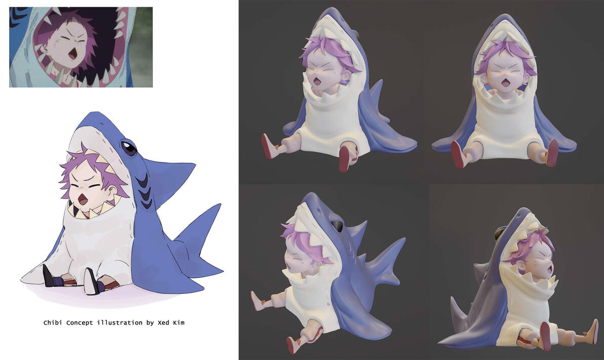 Blender model and reference images. Based on a character from the series "Dorohedoro", specifically on a stylized drawing my friend Xed Kim did of the character.